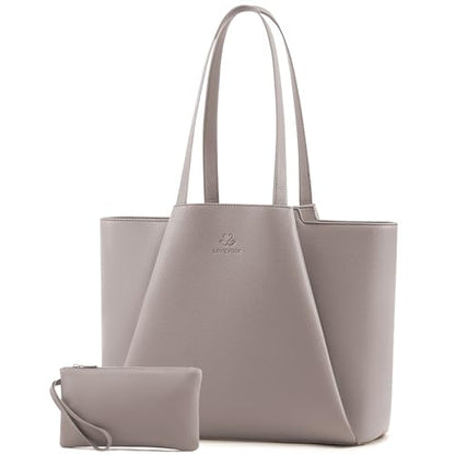 LOVEVOOK Laptop Tote for Women - 15.6 Inch Faux Leather Laptop Bag with Clutch, Large Capacity Office Purse Computer - color: Dusty Pink, size: 15.6 inch