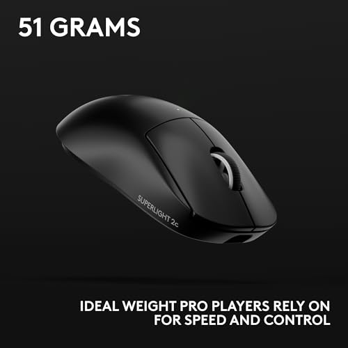 Logitech Pro X Superlight 2c Wireless Gaming Mouse 51g Compact - Black | 51g compact mini size, symmetrical shape, <8 kHz polling, 44K DPI, PowerPlay wireless charging, USB-C, 5 buttons, for PC/Mac - color: Black, size: Compact, style: Mouse