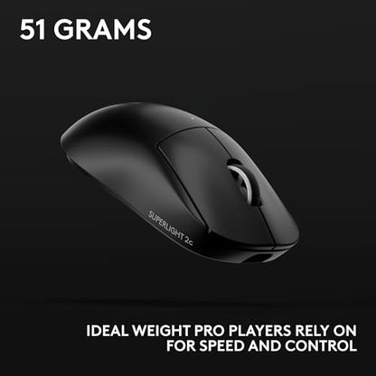 Logitech Pro X Superlight 2c Wireless Gaming Mouse 51g Compact - Black | 51g compact mini size, symmetrical shape, <8 kHz polling, 44K DPI, PowerPlay wireless charging, USB-C, 5 buttons, for PC/Mac - color: Black, size: Compact, style: Mouse