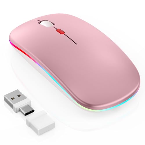 Gizdot-R1 LED Mouse for MacBook Air/iPad/Laptop, Bluetooth Rechargeable Silent Mouse with USB-C, Built-in Mouse Jiggler, 4-Mode Wireless Mouse Compatible with macOS/iOS/Windows/Android - color: Rose Gold