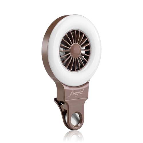Fangirl by Remi: 2-in-1 Clip on Phone Fan and Selfie Ring Light (Brown) - color: Brown