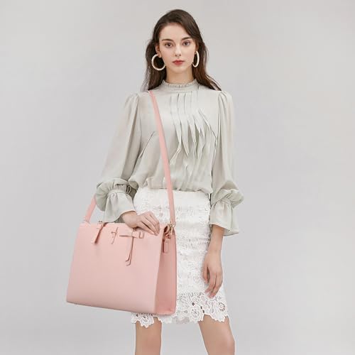 Keyli 4pc Sets Laptop Bag for Women Large Leather Laptop Briefcase with USB Charging Port Computer Shoulder tote Bags Purse - color: Pink