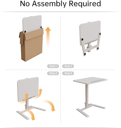 25" Mobile Folding Desk: Pneumatic Sit-Stand, No Assembly | 29-42" Height Adjustable Rolling Laptop Desk, Hidden Wheels, 0-90° Tilt Top. Ideal for Home Office, Craft & Study. - color: White