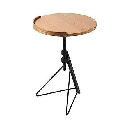 Coffee Table Height Adjustable Round Coffee Table, Small Coffee Snack Side Table with Tilting Board, Foldable Sofa Bedside Table Laptop Stand, with Wooden Table Top and Triangular Metal Legs