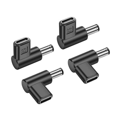 12V USB C to DC 5.5 x 2.1mm Converter,90 Degree DC 5.5 x 2.1mm Male to USB C Female PD Emulator Trigger Adapter,for Camera, Router，LED Light（4-Pack）