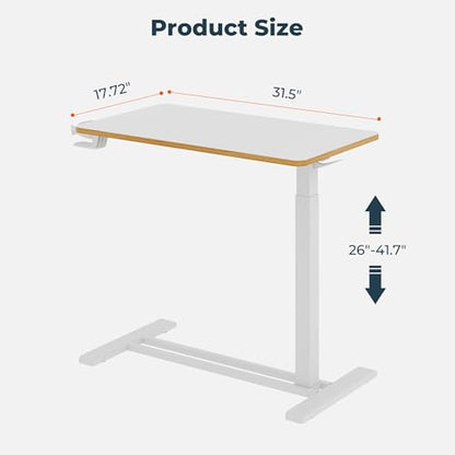 32''Large Medical Overbed Bedside Table with Wheels,Rolling Table | 31.5''x17.7'' White Pneumatic Tilting Desktop,Overbed Table with Hidden Casters for Hospital Use - color: White, size: Large