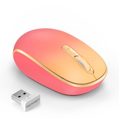 TECKNET Compact Ambidextrous Wireless Mouse for Laptop | 2.4G Quiet Computer Mouse with USB Receiver, 3 Adjustable DPI Portable Cordless Mice for Chromebook, Laptop, PC, Mac - color: Red-Pink Gradient