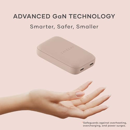 Satechi OntheGo 67W Wall Charger, GaN USB-C Fast Charging, Desert Rose | PD 3.0+PPS, dual-port power split (45W+20W), for MacBook, iPad, iPhone, Galaxy, Pixel, Steam Deck - color: Desert Rose