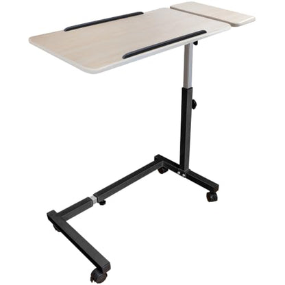 Recliner Table, Over the Bed Table with Wheels, Adjustable Width & Height, with Split Tilt Design & 4 Caster Wheels with Brakes (Beechwood Tabletop, Black Base) - color: Beechwood, Black Base