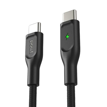 POUT ElectroBoost Thunderbolt LED 100W PD 3.0 USB-C to USB-C Cable – Nylon-Braided Fast Charging & Data Cable with Real-Time LED Status Indicator, E-Marker Chip, 480Mbps Transfer – 4ft, Phantom Black - color: Phantom Black