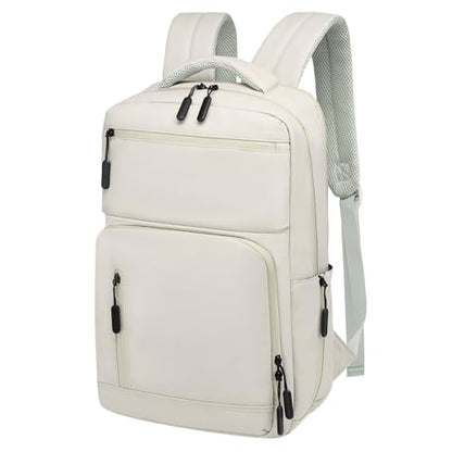 Waterproof Laptop Backpack for Men & Women, Flight Approved Anti-Theft Daypack with 15.6-inch Laptop Sleeve (Beige) - color: Beige