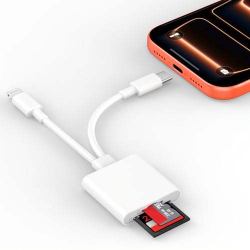 [Apple MFi Certified] SD Card Reader for iPhone 17 16 15 14 13 12 11 XS | USB C & Lightning Dual Port SD and TF Card Adapter with Type C Charging, Memory Card Reader for Camera Adapter, Plug and Play - color: SWhite