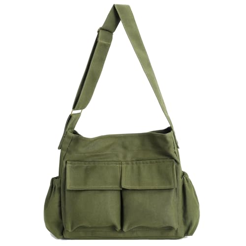 VODIU Canvas Messenger Bag Large Hobo Crossbody bags for Women,Men, Shoulder Tote Handbags with Laptop pocket - color: Army Green-1