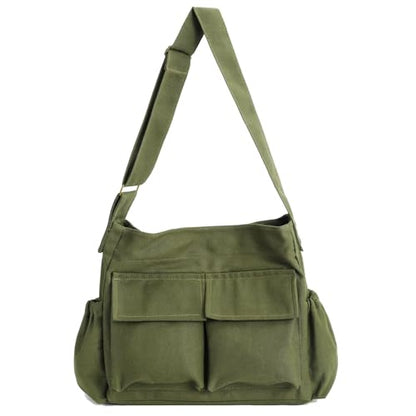 VODIU Canvas Messenger Bag Large Hobo Crossbody bags for Women,Men, Shoulder Tote Handbags with Laptop pocket - color: Army Green-1