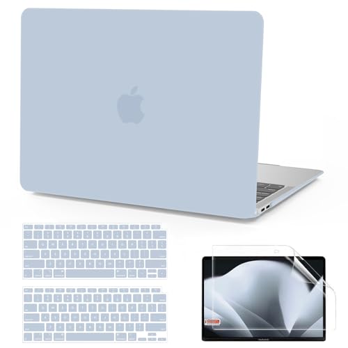 Anban Compatible with MacBook Air 13 inch Case M1 2021 2020 2019 2018 A2337 A2179 A1932 Touch ID, Matte Plastic Hard Shell+2 Keyboard Cover+Screen Protector for MacBook Air 13.3 inch Case, Baby Blue - color: Baby Blue
