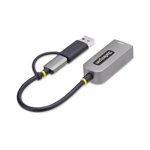 StarTech USB-C to GbE Ethernet Adapter, 10/100/1000Mbps, USB-A Dongle | USB GbE Adapter, 6in/15cm Attached Cable, Status LEDs, C21GA-USB-ETHERNET - color: Space Gray, size: 1Gbps, style: USB-C & USB-A