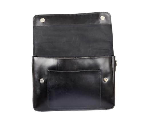 Full Grain Leather Briefcase for Men, Handcrafted Laptop Bag with Multiple Compartments,Fits 15.6 Inch Laptop - color: Black