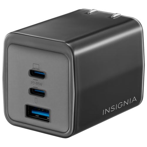 INSIGNIA USB Cables, 20Gbps High-Speed Charging & Data Sync, Braided Nylon, Compatible with MacBook, Laptop, iPhone, iPad, Android (Accessories, 65W 3-Ports USB-C Wall Accessory (BLK)) - color: 65W 3-Ports USB-C Wall Accessory (BLK), style: Accessories