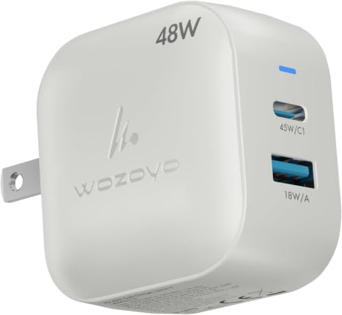 48W GaN Charger, Wozoyo Type-C & USB-A Superfast 2.0 Charging, Compatible for iPhone 17/16/16 Pro Max/15 Series/iPad Pro, Smartphones, Tablets and More, PD/PPS/QC 3.0,Compact Foldable Plug - color: White