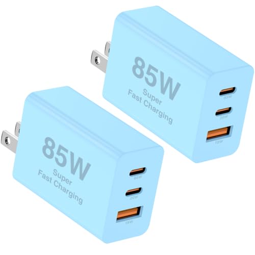 85W Dual USB C Charger Block, 3-Port Fast USB-C Power Adapter Wall Charger Plug Type C Charging Adapter for Laptop & Tablets/Android Phones iPhone 17/16/15 Pro Max, iPad Pro/Air/mini - color: Blue