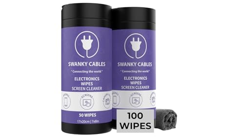 Swanky Cables Screen Cleaner Wipes: Electronic Wipes for Screens - Computer Screen Wipes for Lens, Phone, Tv Screen and Monitor Cleaning - Tech Wipes & Microfiber Cloth (Canister, 100 Count) - color: Canister, size: 100 Count