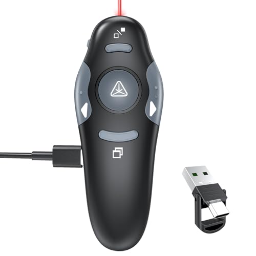[2 in 1 USB C + Rechargeable] Presentation Clickers, Powerpoint Clicker Wireless Presenter Remote, Presentation Pointer PPT Slideshow Advancer Remote Control Slide USB Clicker for Computer, Mac - style: Red Light-Rechargeable