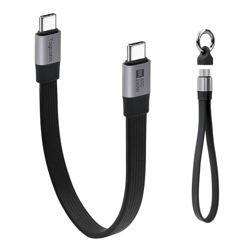 Short Flat USB C to USB C Cable 1Feet, Portable Keychain USB 4 Data Cable, PD 3.1 240W Type C Fast Charging,40Gbps,8K HD Display, Thunderbolt 4/3 Compatible, for iPhone 17/16 Series, MacBook Pro, iPad