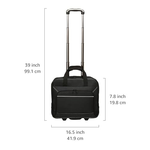 Amazon Basics 15.6" Rolling Laptop Bag for Travel and Business, Briefcase with Wheels, Adjustable Locking Handle, Black