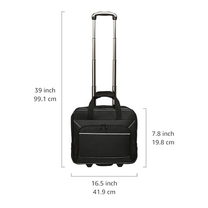 Amazon Basics 15.6" Rolling Laptop Bag for Travel and Business, Briefcase with Wheels, Adjustable Locking Handle, Black