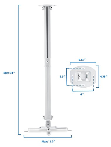 Mount-IT! Projector Ceiling Mount [30 lbs Capacity] Universal Bracket | 360 Full Motion with Tilt and Swivel Rotate | Adjustable Pole Height from 21-34.5 Inches, Extendable Arms (White | Long) - style: Long