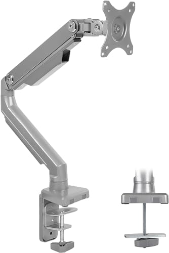 Mount-It! Single Monitor Arm Desk Mount, Mechanical Spring Height Adjustable Monitor Stand for 13–32 Inch Screens up to 17.6 lbs, VESA 75x75 & 100x100, C-Clamp & Grommet