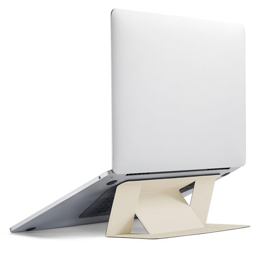 MOFT Laptop Stand for Desk, Adhesive MacBook Computer Stand with 2 Adjustable Viewing Angles, Foldable and Portable Laptop Riser Compatible with 11"-16" Laptops, Earthen Beige(Adhesive Version) - color: Earthen Beige, size: 11.6"-16" Laptops-adhesive