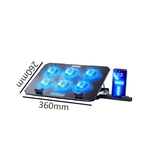 Laptop Cooling Pad 6 Quiet Fan for Laptop Gaming Fan Pad 5 Height Adjustable 2 USB Port Phone Holder Lightweight Stand - color: Standard