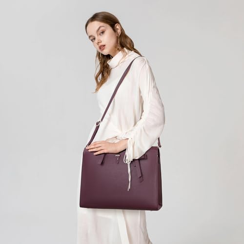 Keyli 4pc Sets Laptop Bag for Women Large Leather Laptop Briefcase with USB Charging Port Computer Shoulder tote Bags Purse - color: Wine Red