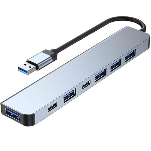 USB 3.0 Hub Splitter, 7 in 1 Aluminum USB Extender with Power Port, USBA to USB C Adapter for PC Laptop - style: 7-Port