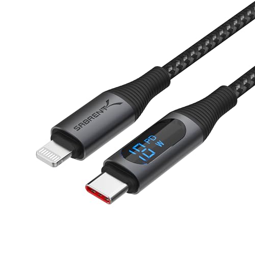 SABRENT USB-C to Lightning Cable with Smart Display, 1M/3.3FT Long, Apple MFI Certified, 60W Charging and 480Mbps Data Transfer Speeds, for Phones, iPads, iPods, MacBooks (CB-C2L1) - size: 1 Meter, style: USB-C to Lightning