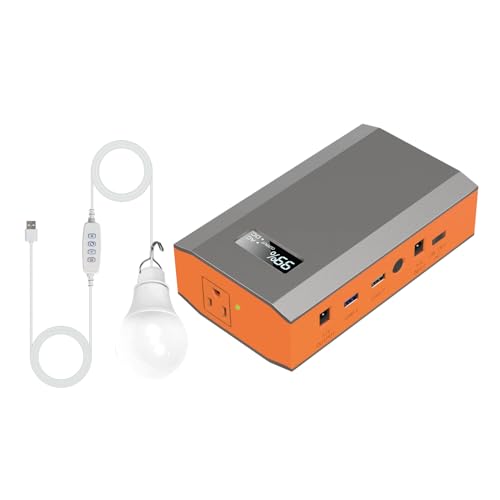 ZeroKor Portable Power Bank with AC Outlet with USB LED Light Bulb, 65W 110V Portable Laptop Charger Battery Bank External Battery Pack Backup Power Source for Outdoor Tent Camping RV
