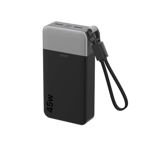 JUOVI Power Bank 45W 20000mAh Portable Charger with Detachable Cable | USB C Fast Charging with 4 Ports, LED Display External Battery Pack for iPad Tablet Switch iPhone Samsung etc - color: Black