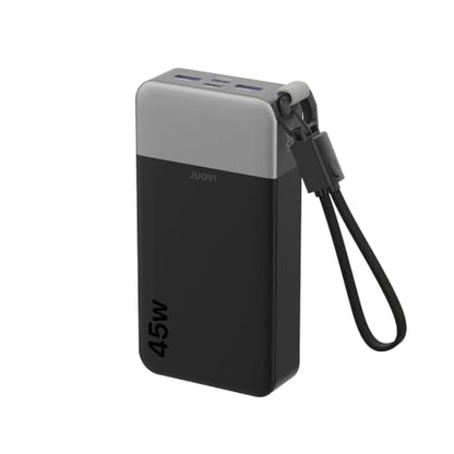 JUOVI Power Bank 45W 20000mAh Portable Charger with Detachable Cable | USB C Fast Charging with 4 Ports, LED Display External Battery Pack for iPad Tablet Switch iPhone Samsung etc - color: Black
