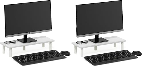 Furinno Turn-N-Tube Monitor Riser Stand, White/White (Pack of 2) - color: White/White, size: 23.6"w Rectangle (Pack of 2)