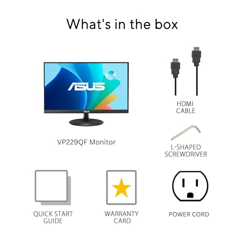 ASUS VP229Q 21.5” Monitor, 1080P Full HD, 75Hz, IPS, FreeSync/Adaptive-Sync, Eye Care, HDMI DisplayPort VGA, Frameless, VESA Wall Mountable Black - style: 22" DP