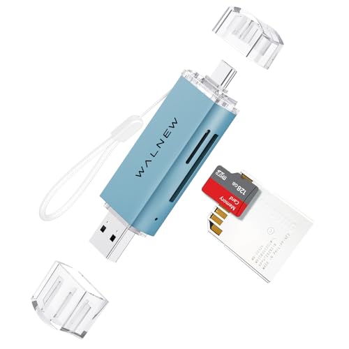 WALNEW SD Card Reader, USB 3.0 & USB-C SD/TF Memory Card Adapter | Supports UHS-I SD/SDHC/SDXC/MicroSD, Compatible with MacBook, PC, iPad, iPhone 15, Samsung Galaxy Android - color: Blue