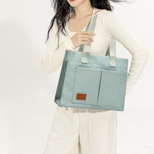 Canvas Laptop Tote Bag for Women | 15.6" Laptop Compartment - color: Green