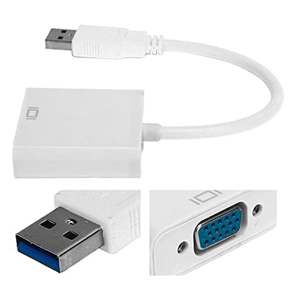 Zopsc USB3.0 to VGA Converter 5Gbps HD 1080P Adapter Cable 15Pin Female, Supports Multi Display Solutions, No External Power Supply, for PC laptops, Desktops, Monitors. (White) - color: White