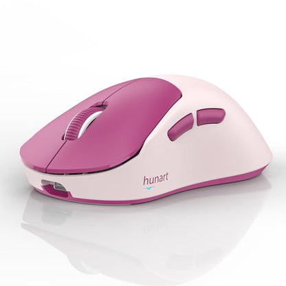 hunart H6 49g Wireless Mouse, Bluetooth & 2.4GHz, Rechargeable, Berry Pink | Silent Clicks, USB-C Charging, Two Ways to Connect, Lightweight Right-Hand Ergonomic Comfort, For Laptop, MacBook, Office PC - color: Berry Pink