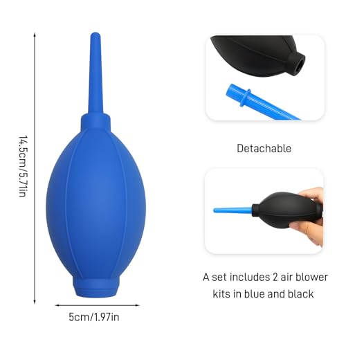 2-Pack Soft Brush Manual Rubber Air Blower Dust Cleaner for Camera, Telescope, Microscope, and Electronics – Black & Blue