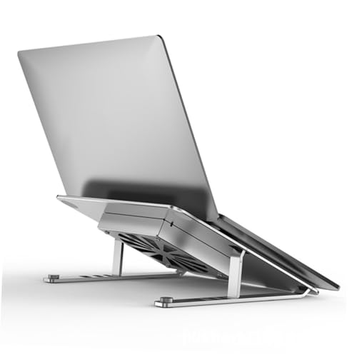 TEHAUX Aluminum Alloy Laptop Cooling Pad Adjustable Height Ventilated Support Stand with Quiet Fan for Notebooks to 17.3 Inch Silver for Gaming and Office Use