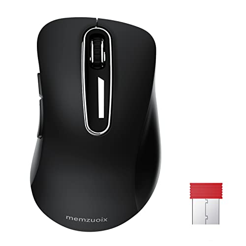 memzuoix 2.4G Wireless Mouse, 1400 DPI Computer Mouse with USB Receiver, Portable Wireless USB Mice Battery Powered Cordless Mice for Laptop, PC, Desktop, 5 Buttons (Black) - color: Black