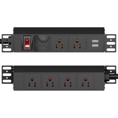 10 inch Rack PDU, 1U 6 Outlets(2 in Front, 4 in Back) Surge Protected,14AWG | 6ft Cable,1020J,15A Overload Switch & 2 USB-A, Rack Mount Power Strips for 10'' Mini Server Network Cabinets/Rack/Self