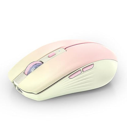 RAPIQUE Bluetooth Wireless Mouse, Rechargeable Multi-Device Computer Mice (Tri-Mode: BT1/BT2+2.4Ghz) with USB Receiver, Ergonomic Portable Mouse for Laptop, MacBook, PC, iMac, iPad(Khaki to Pink) - color: Gradient Khaki to Pink